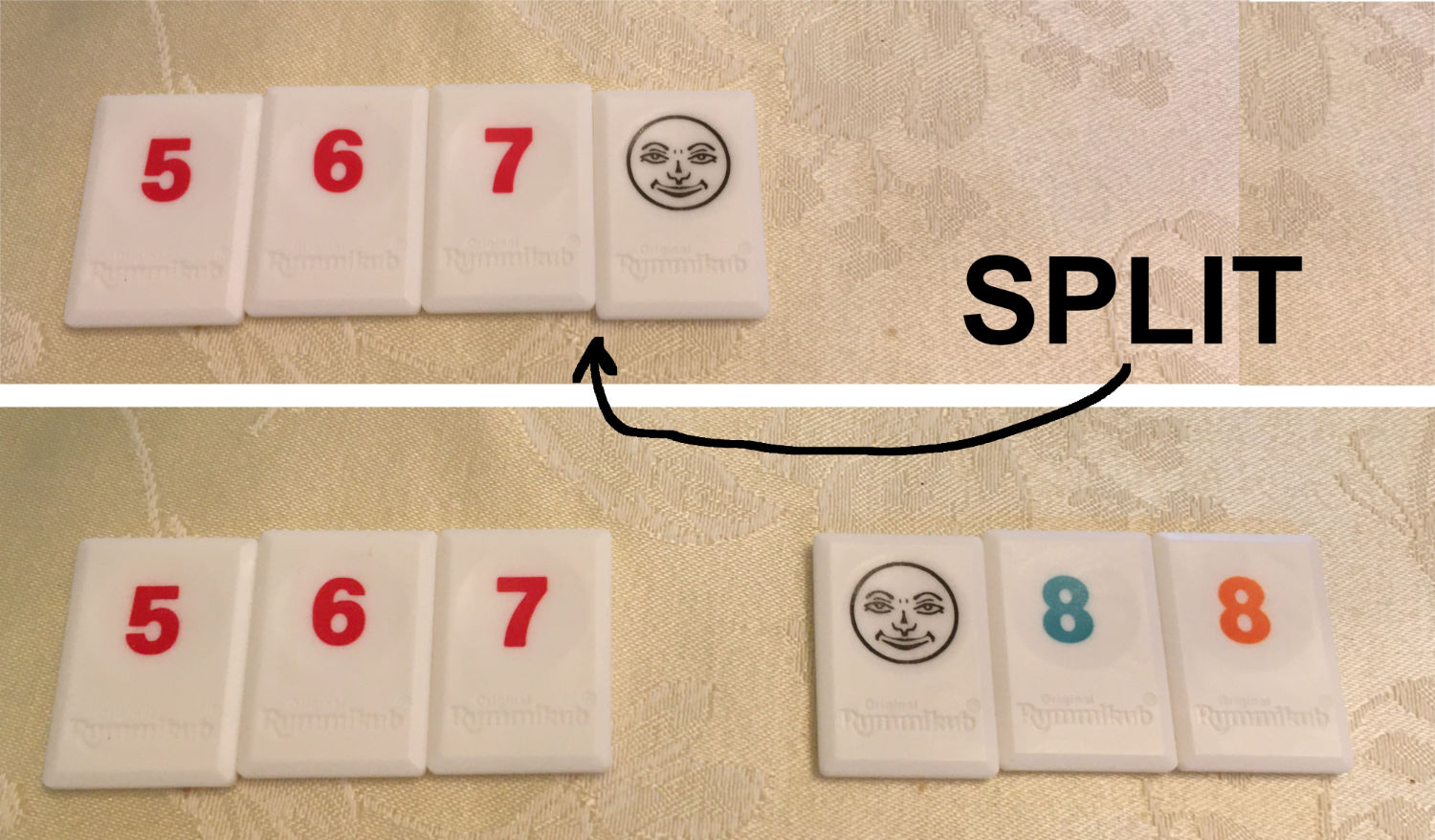 Some Rummikub rules say melds with jokers can be split, but can the