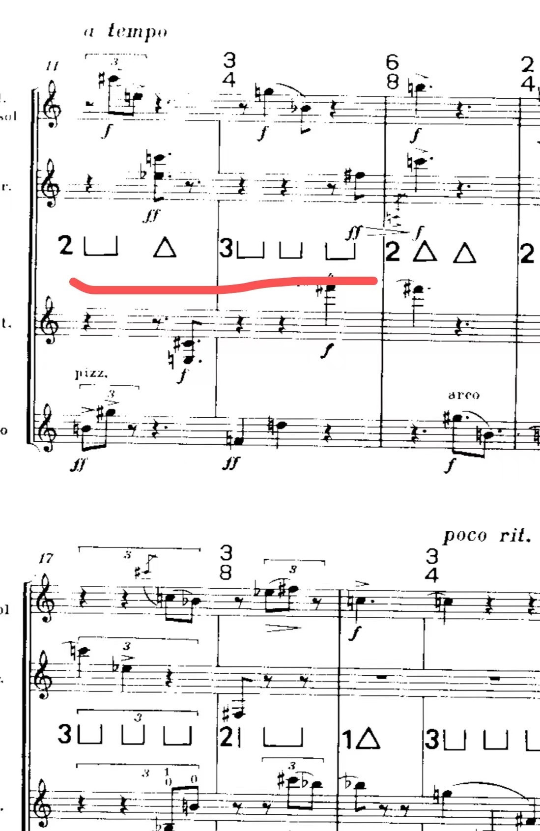 sheet music Unknown notation square brackets, triangles, and numbers