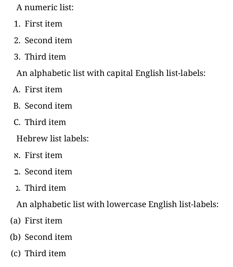 enumerate How to make an enumerated list's numbering alphabetic per