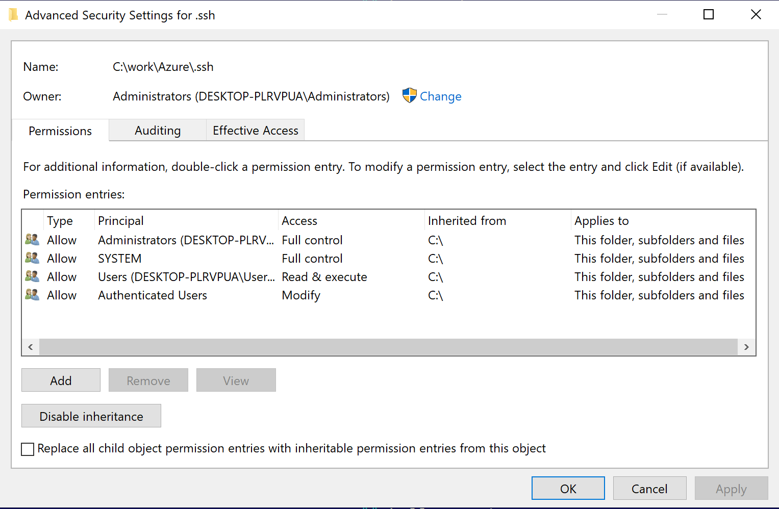 Windows SSH: Permissions for &lsquo;private-key&rsquo; are too open - Super User