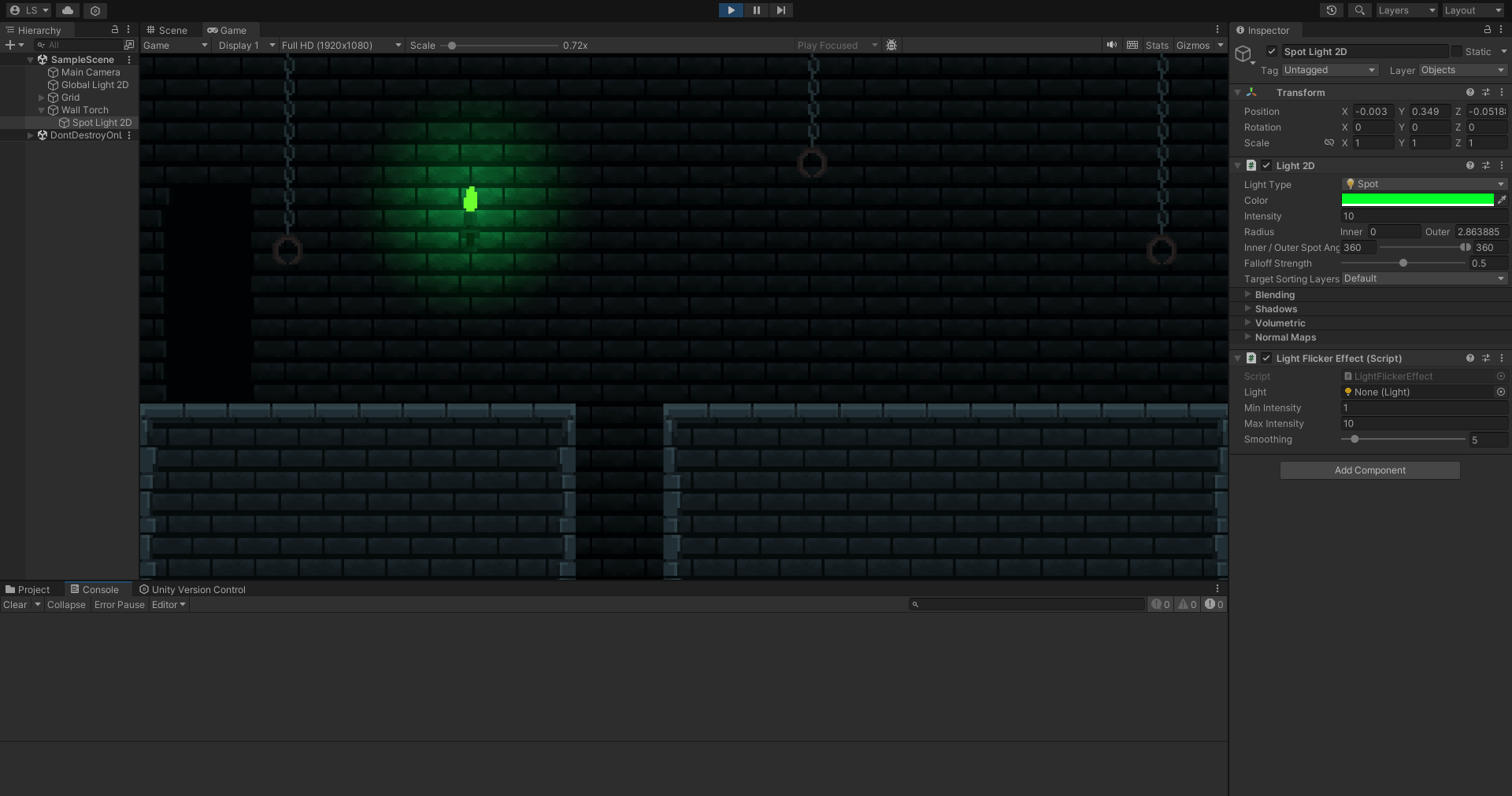 c Unity Light Flicker Script not running/working on Play Stack