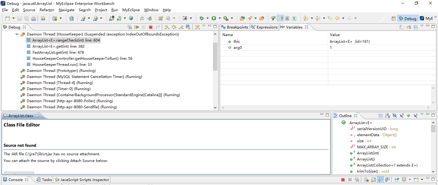 java Daemon Thread [HouseKeeper] (Suspended (exception
