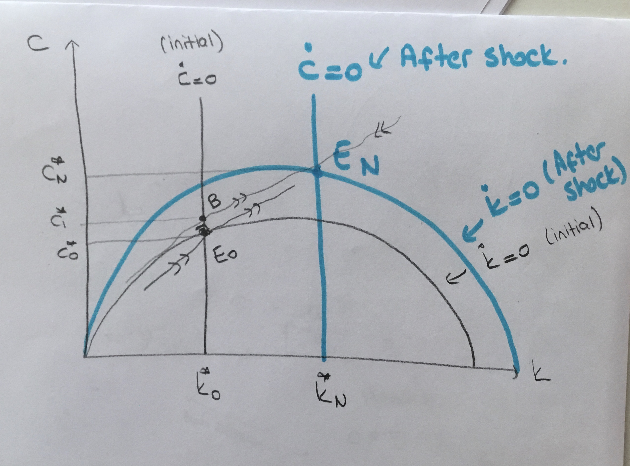 macroeconomics Effect of shock to technology level in the Ramsey
