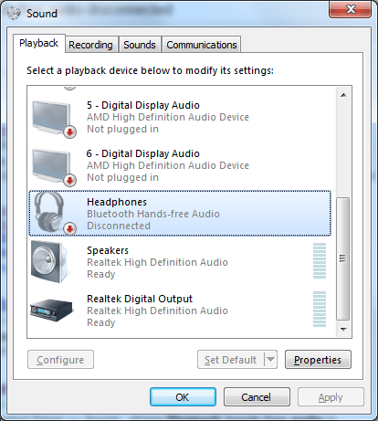 windows 7 - Bluetooth Headset pairs and appears in Sound Devices 