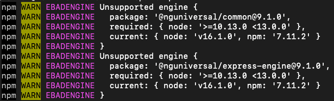 node.js - Angular "npm i" Unsupported engine error message - Stack Overflow