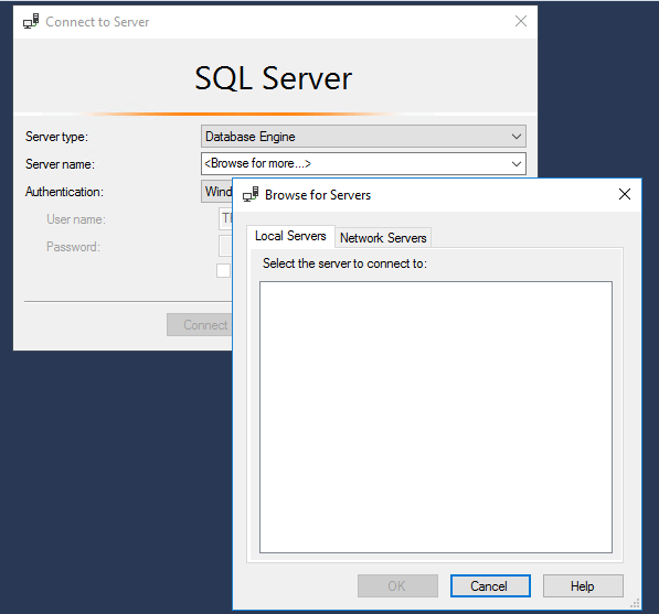SQL Server Management can't find Local Server on fresh install