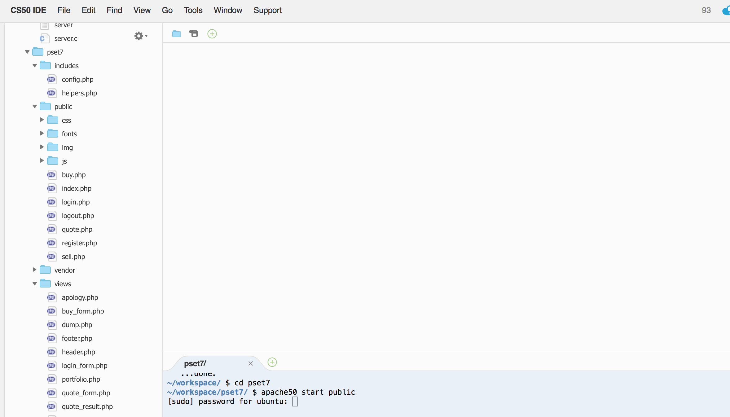 Ubuntu password required when starting apache 50 pset7 CS50 Stack