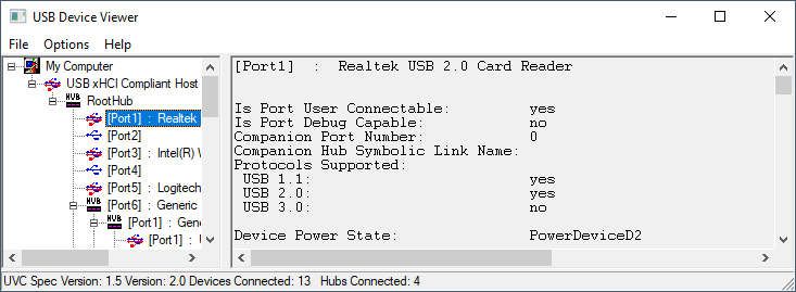 Retrieve Windows USB device power status from the command line 