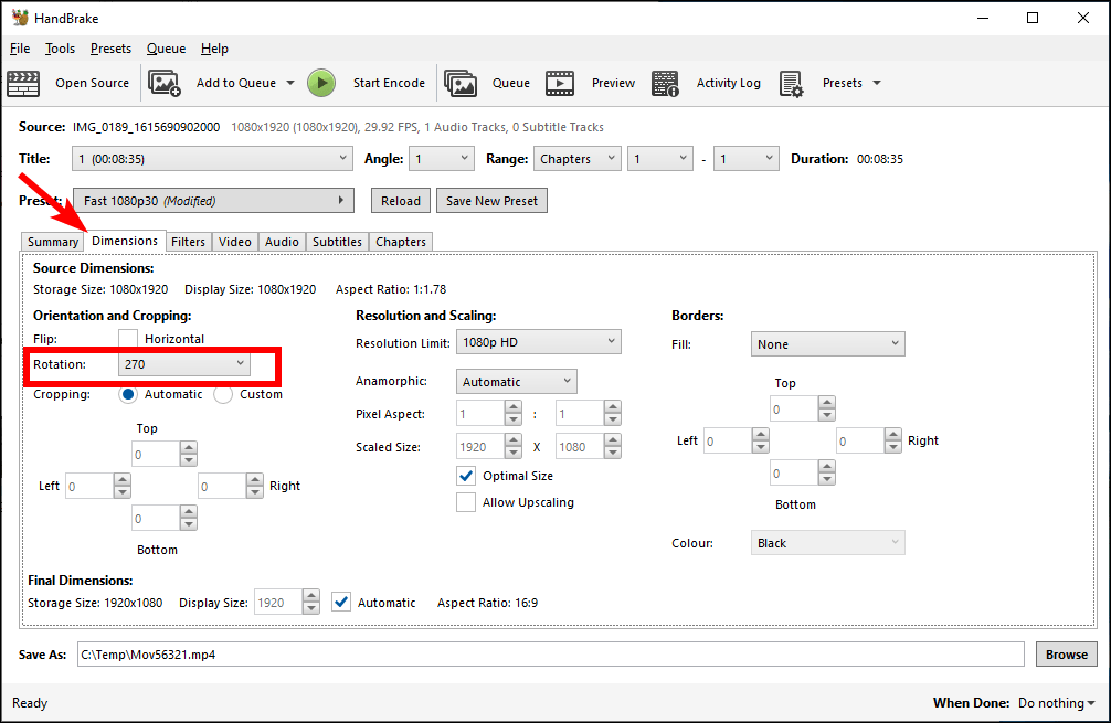 Can HandBrake flip/rotate a video? Super User