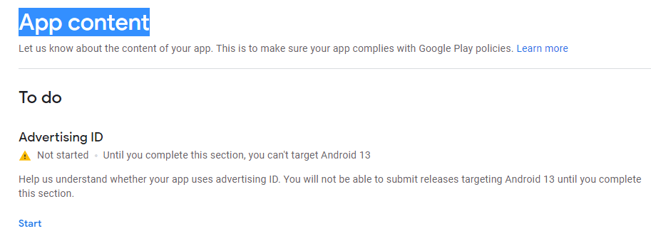 android - Google Play console Does your app use advertising ID 