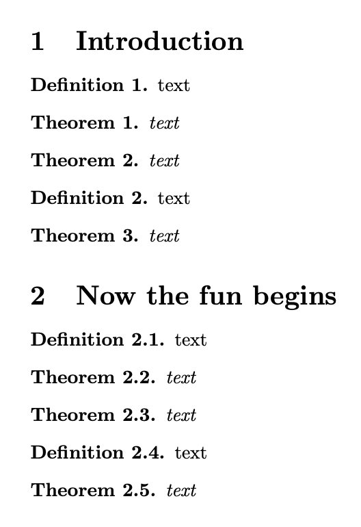 numbering Identifying definition and theorem counters halfway through