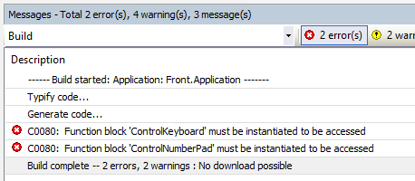 libraries - Codesys Error - Function block must be instantiated to be
