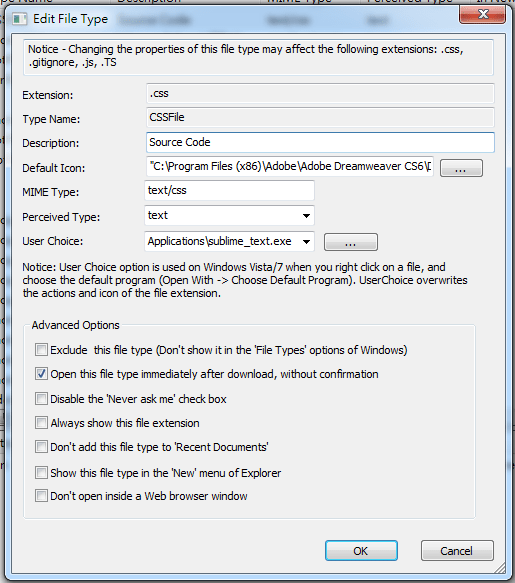 windows 7 - Use File TypesMan to change extension setting, but it 