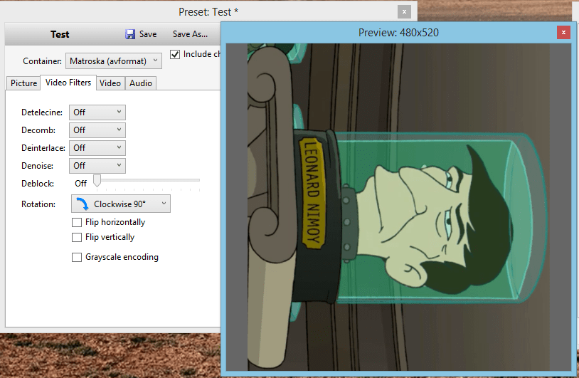 Can HandBrake flip/rotate a video? Super User
