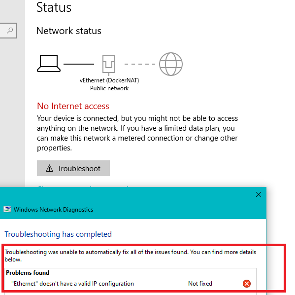 networking - “Ethernet” doesn’t have a valid IP configuration
