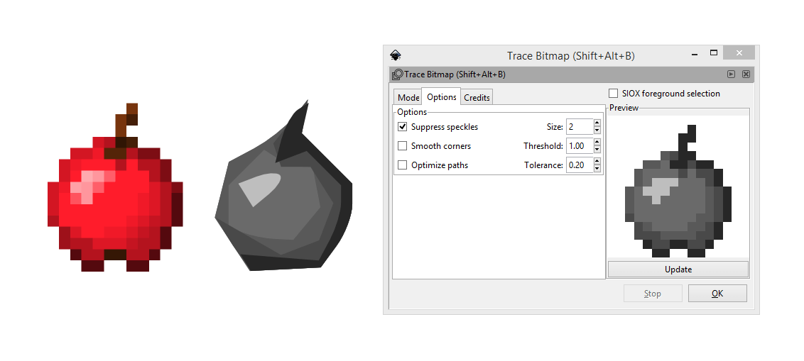 Pixel images to vector in Inkscape right settings but not coming out