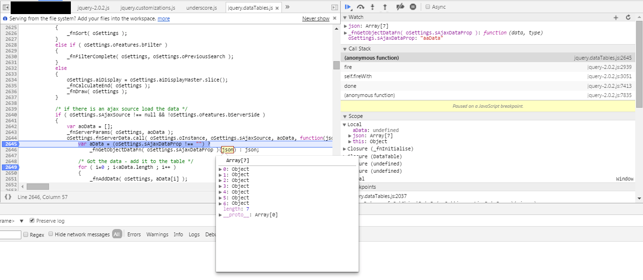 javascript jQuery Datatable Uncaught TypeError Cannot read property
