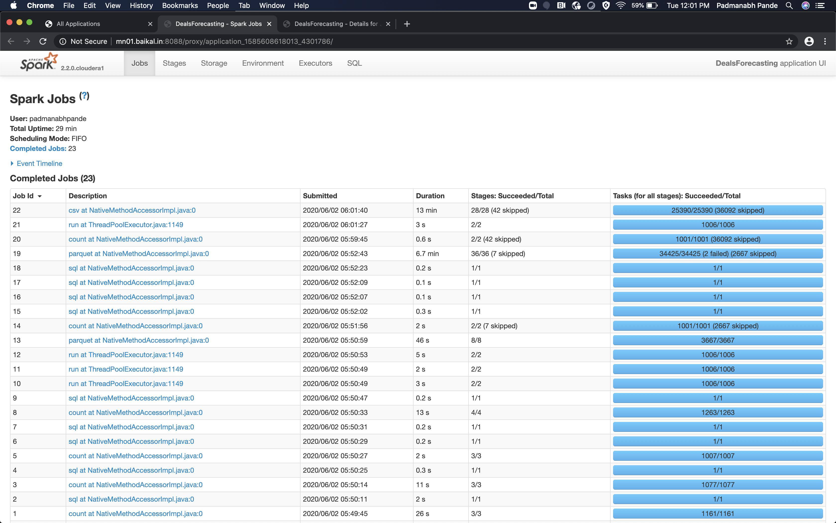Job inside spark application is complete but I still see the status as