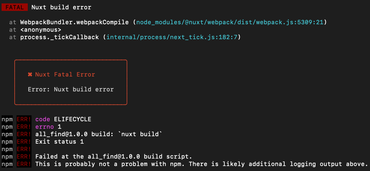 node.js I found an error during the npm run build