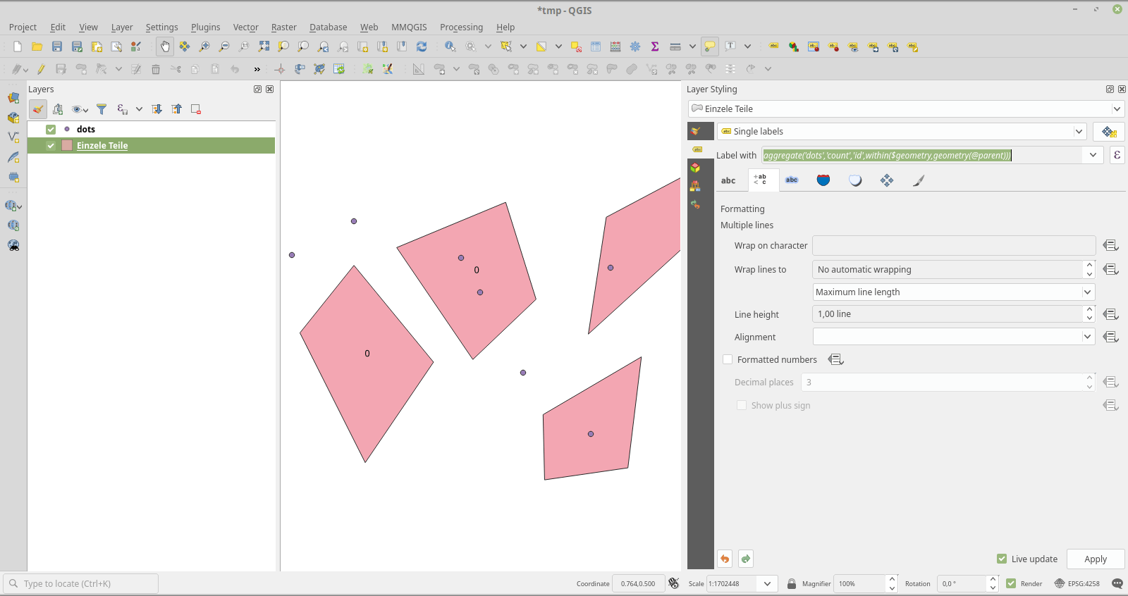 qgis 3 Count features in polygon by using aggregate (virtual field