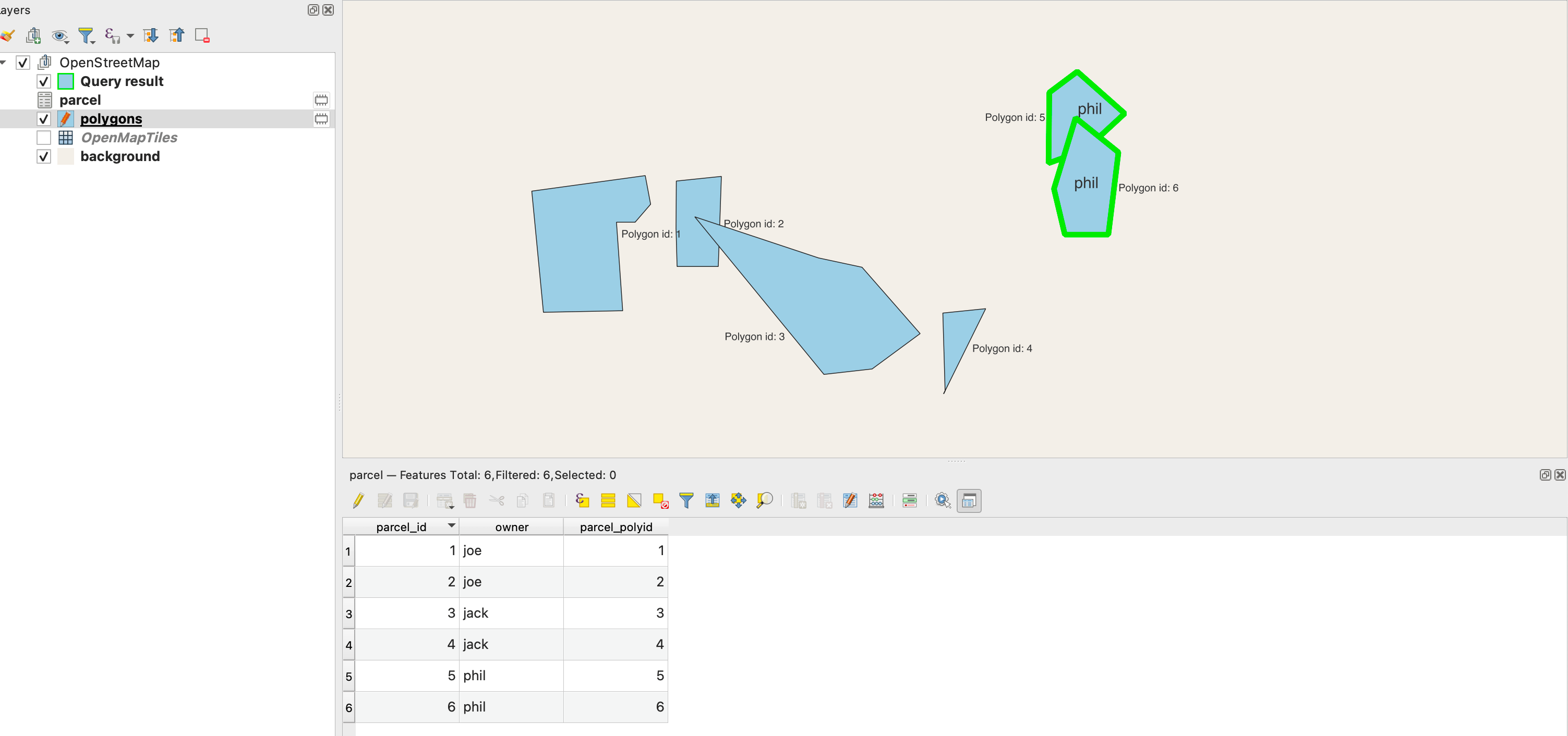 Select contiguous area with the same value in column "name" in