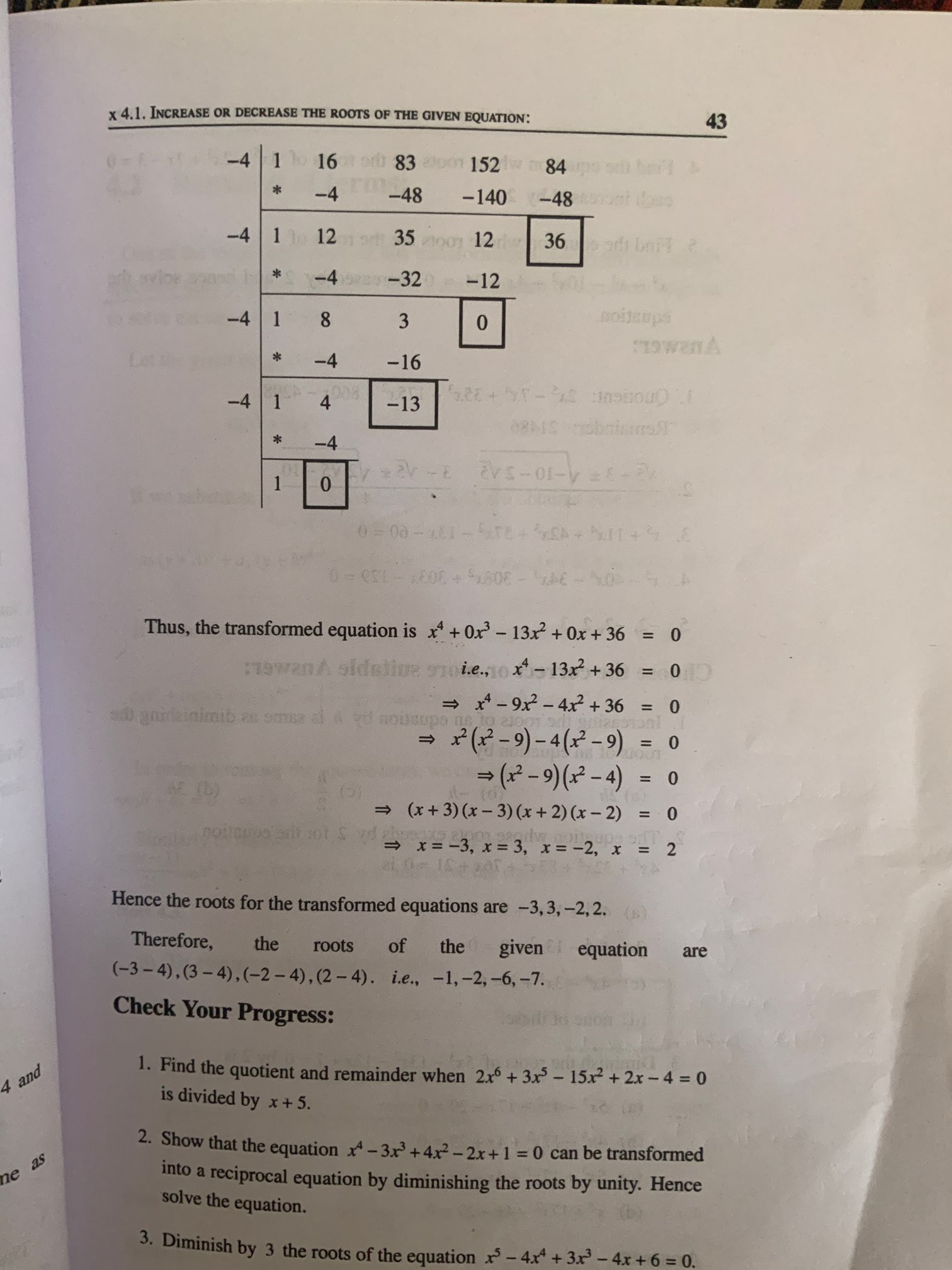 transformation How does synthetic division work for increasing or
