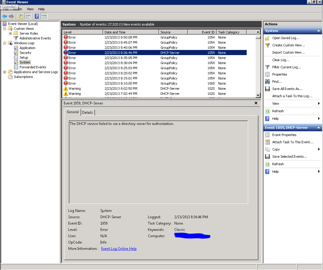Cannot find the DHCP Server Server Fault