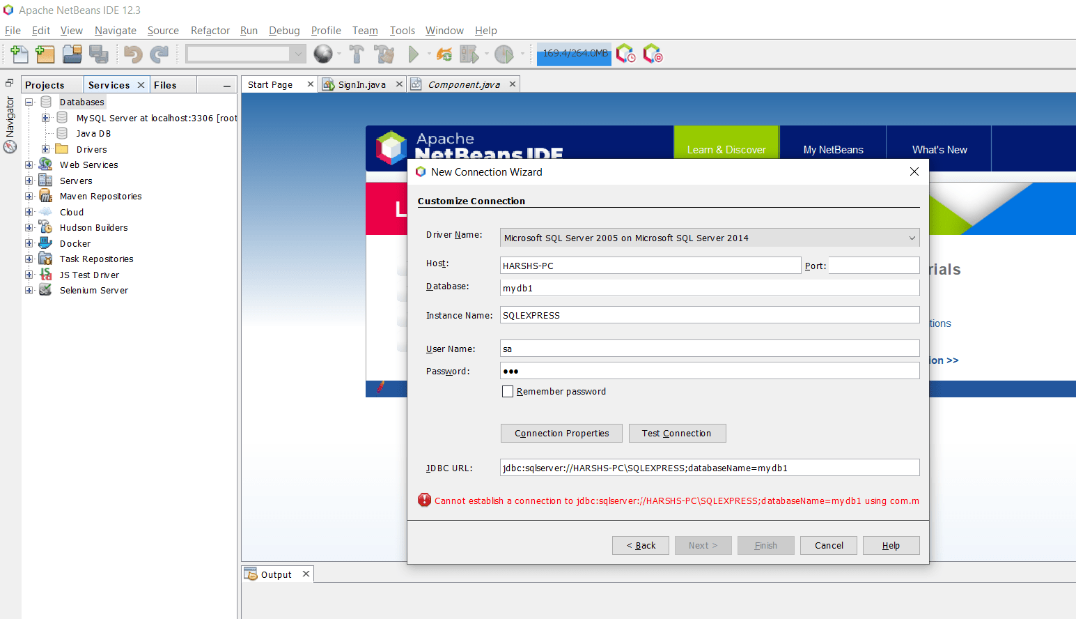 java Cannot establish a jdbc with MS SQL server in Netbeans Stack