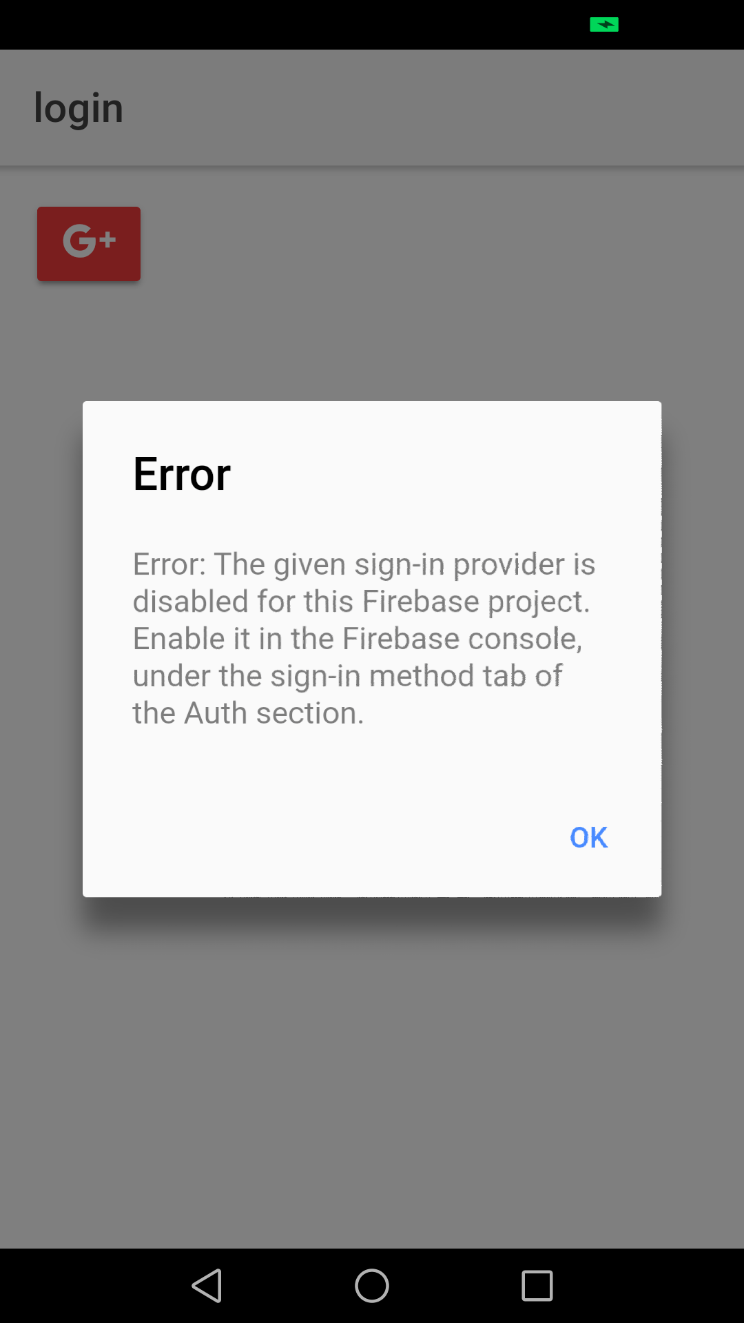 android "Error The given signin provider is disabled for Firebase