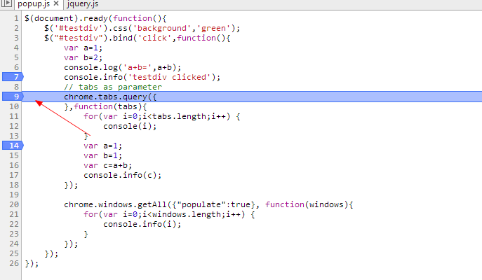 why i cannot add breakpoint to code line such as chrome.tabs.query? Stack Overflow