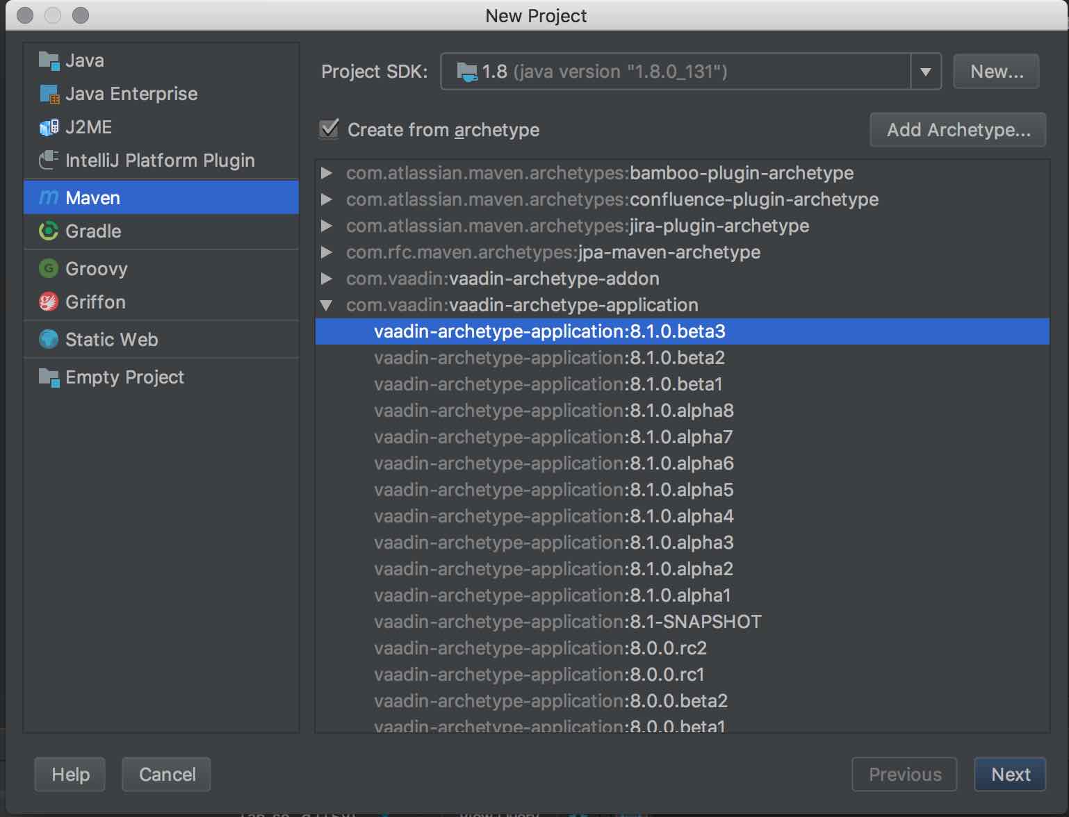 Update list of Maven archetypes in IntelliJ "New Project" > "Maven" tab