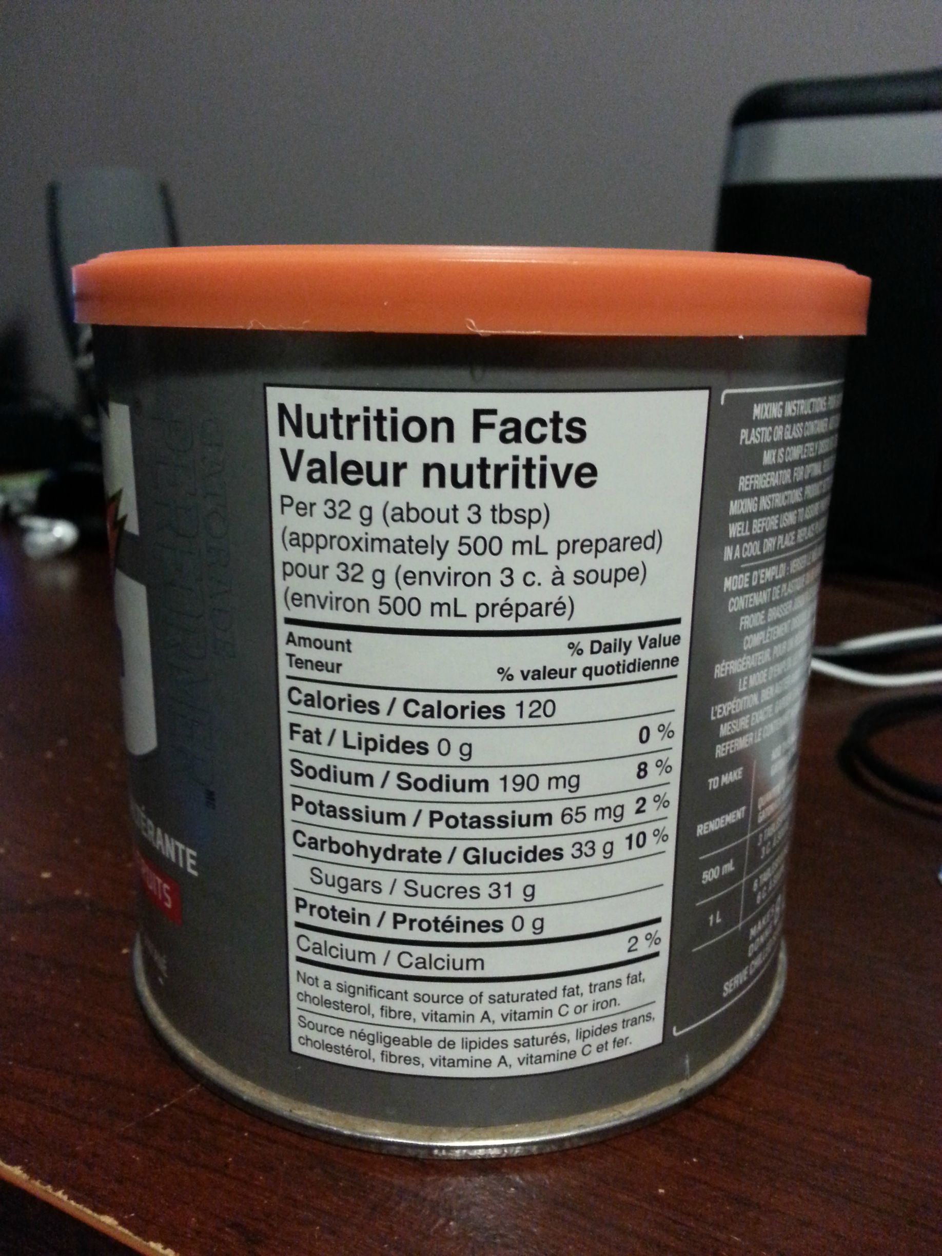 Gatorade Nutrition Labels