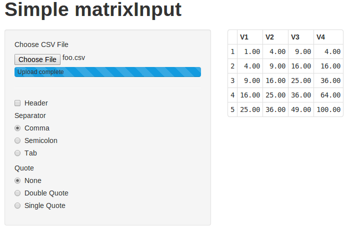 Data input via shinyTable in R shiny application Stack