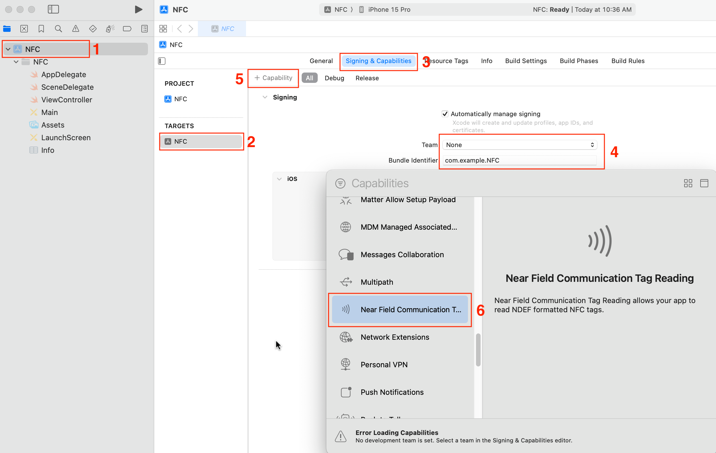 ios Near Field Communication Tag Reading Capability not showing