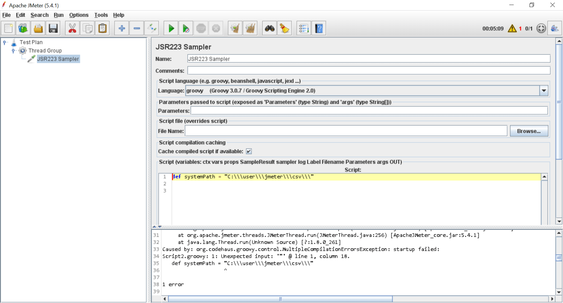 How to store windows system path in JMeter JSR223 sampler using groovy