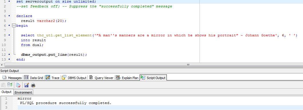 toad DBMS_OUTPUT.PUT_LINE doesn't print with output and pooling