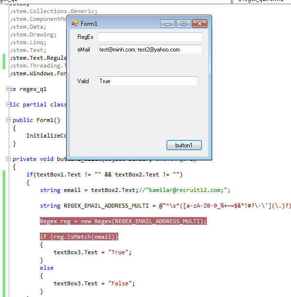 Regex для проверки нескольких адресов email CodeRoad