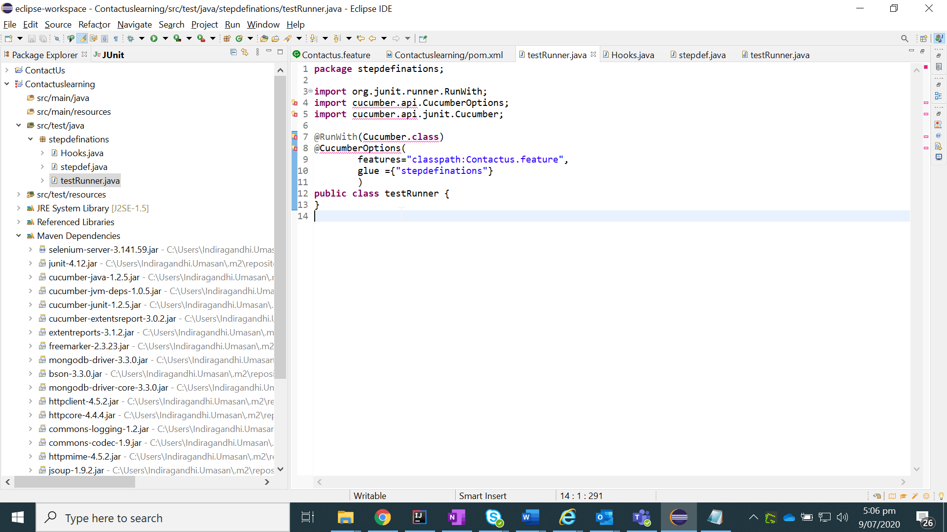 java I'm using eclipse and creating BDD framework . In my runner file