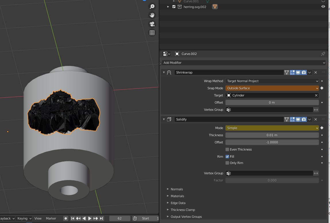 3d printing how to extrude an svg on surface of cylinder Blender