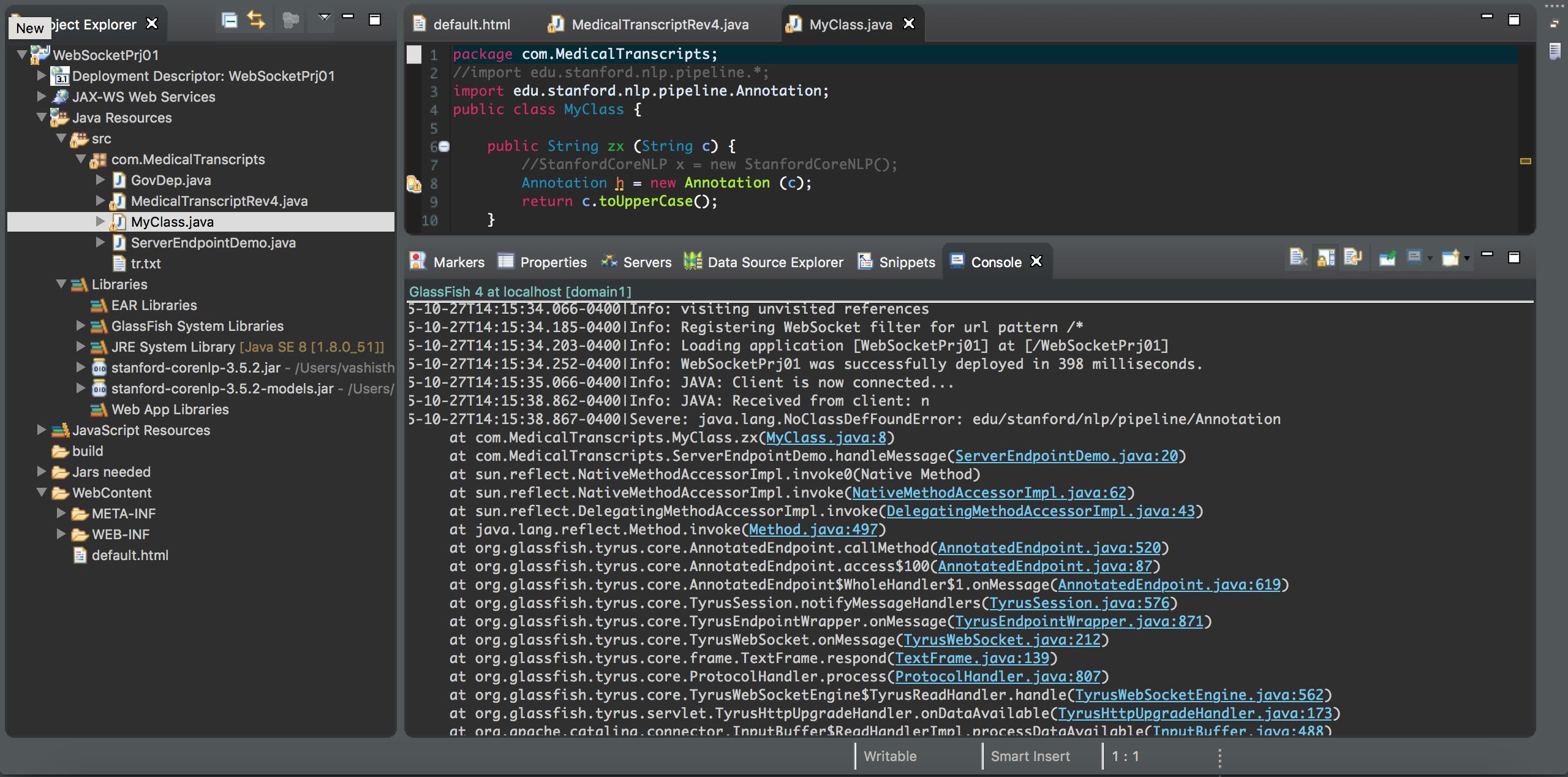 eclipse java.lang.NoClassDefFoundError error when GlassFish server