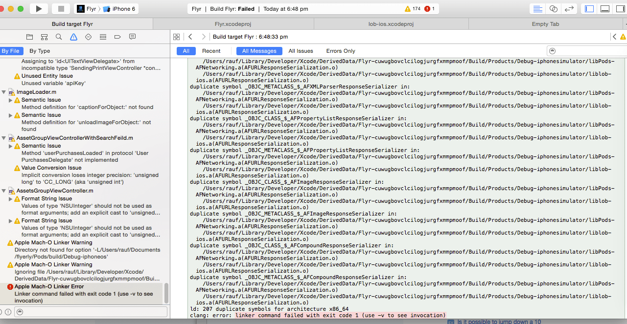ios Duplicate symbols for architecture x86_64 under Xcode Stack
