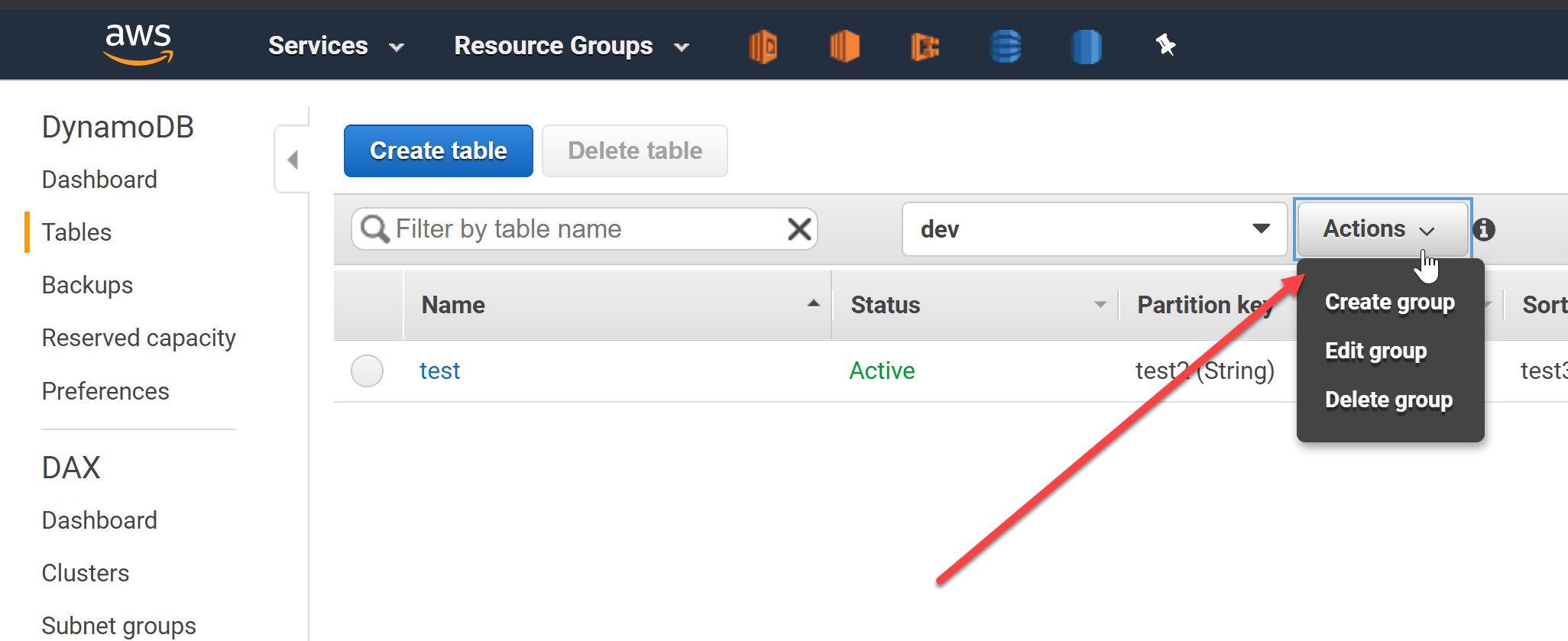 amazon web services how can I create this DynamoDb table group with