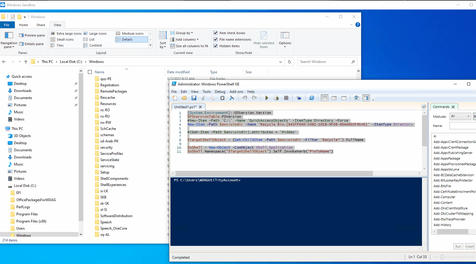 windows explorer PowerShell, add the Recycle Bin to Quick access Super User
