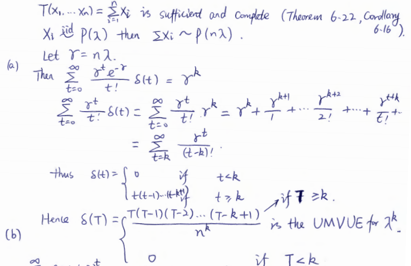 statistics For X_1,X_2, \cdots,X_n Poisson(\lambda), find UMVU