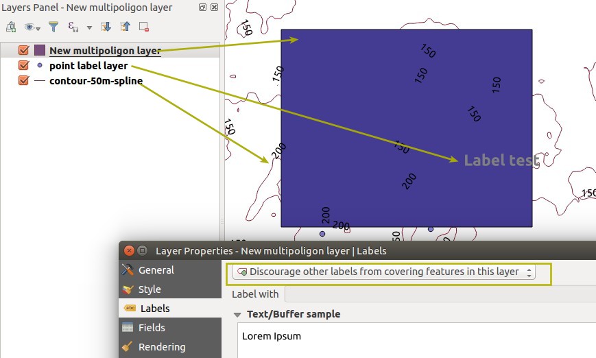 labeling How to fix label contour lines layer displays on top of all layers in QGIS