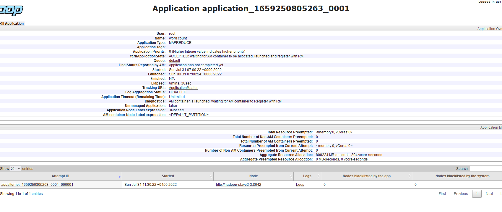 mapreduce Hadoop Wordcount program stuck at “running job” Stack