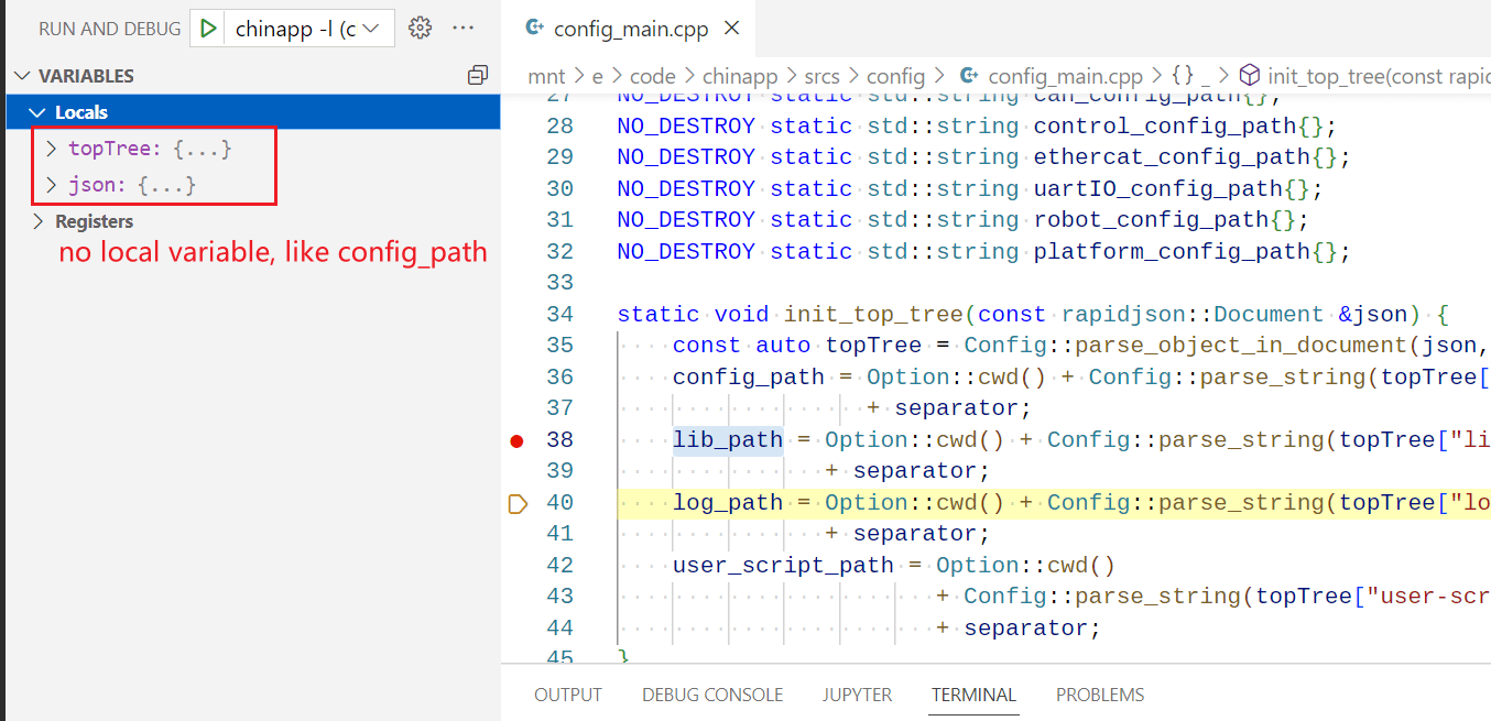 visual studio code C++ Debugger tool shows verbose details of
