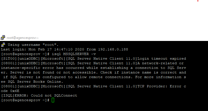 oracle Unable to connect SQL Server with ODBC drivers on linux