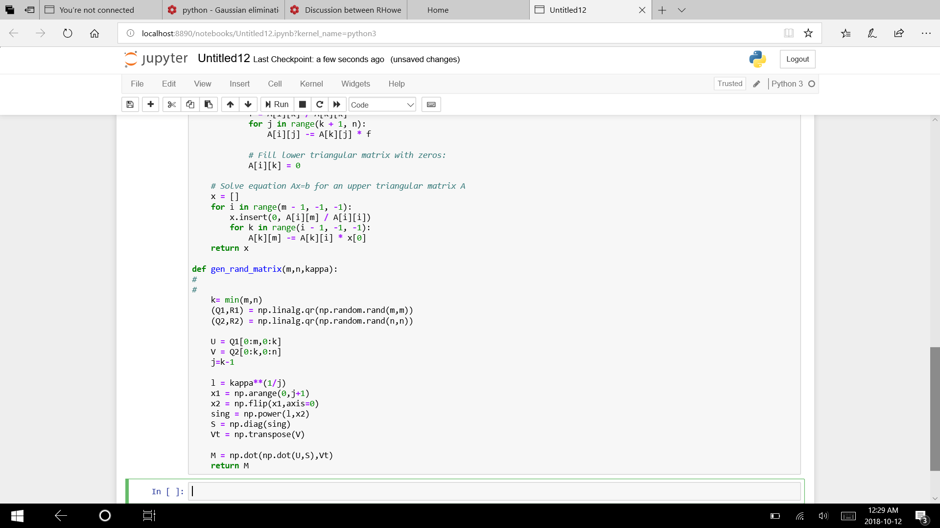 python Gaussian elimination in numerical Mathematics Stack Exchange