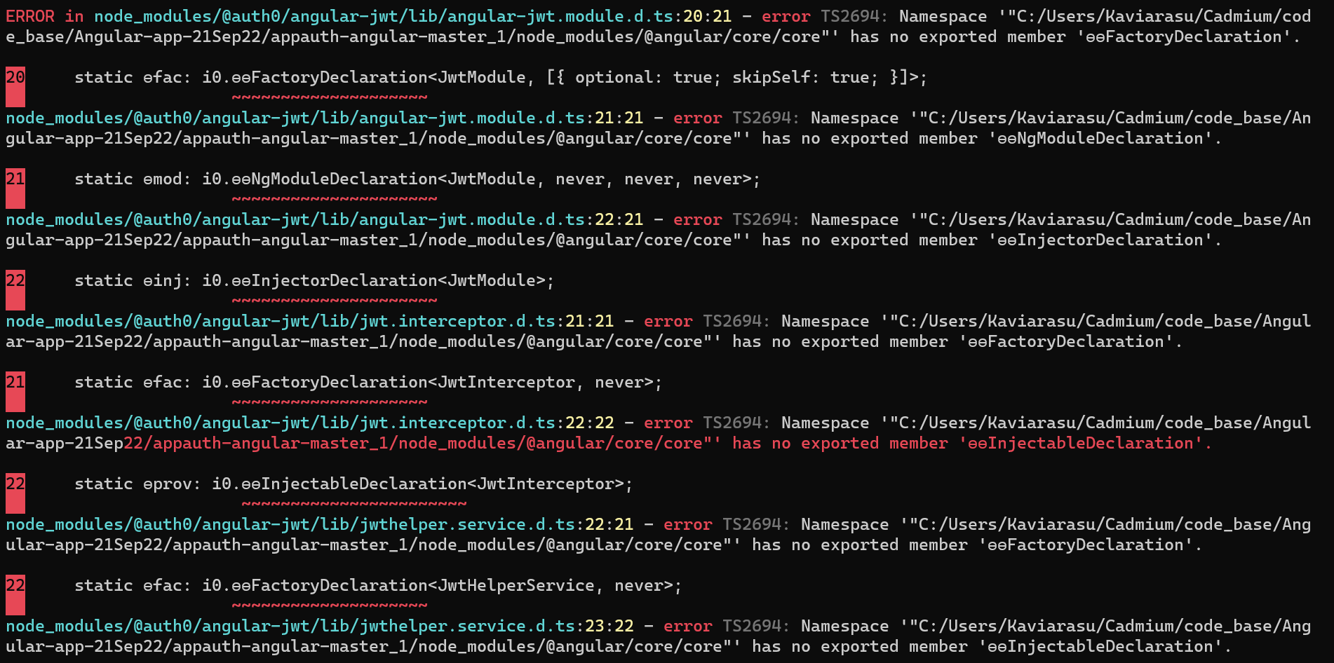 Getting exception while running Angular application in my local Stack